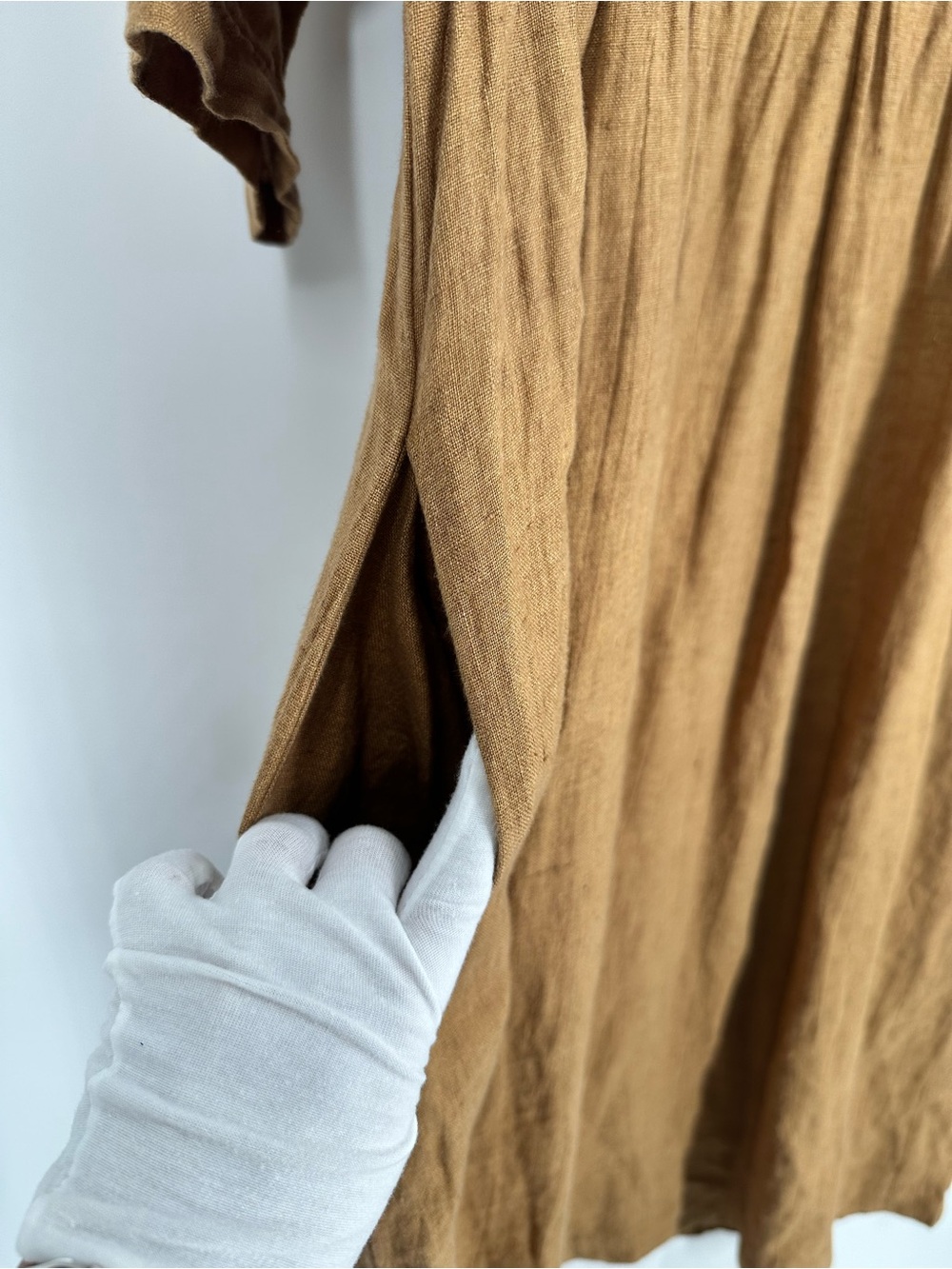 PYNE & SMITH European Flax Linen No.14 Full Length Pocket Dress Caramel Size L - Picture 7 of 16